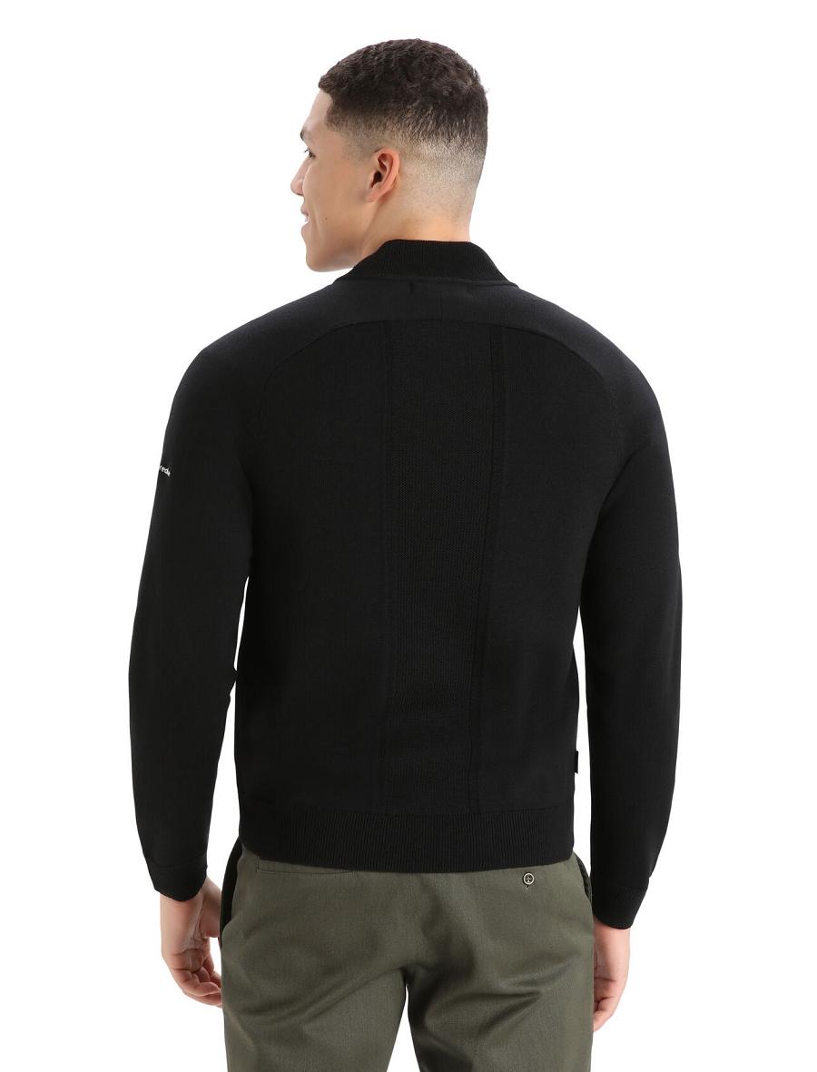 Icebreaker City Label ZoneKnit™ Merino Insulated Knit Bomber Férfi Kapucnis Pulóver Fekete | HU 1265NWYB